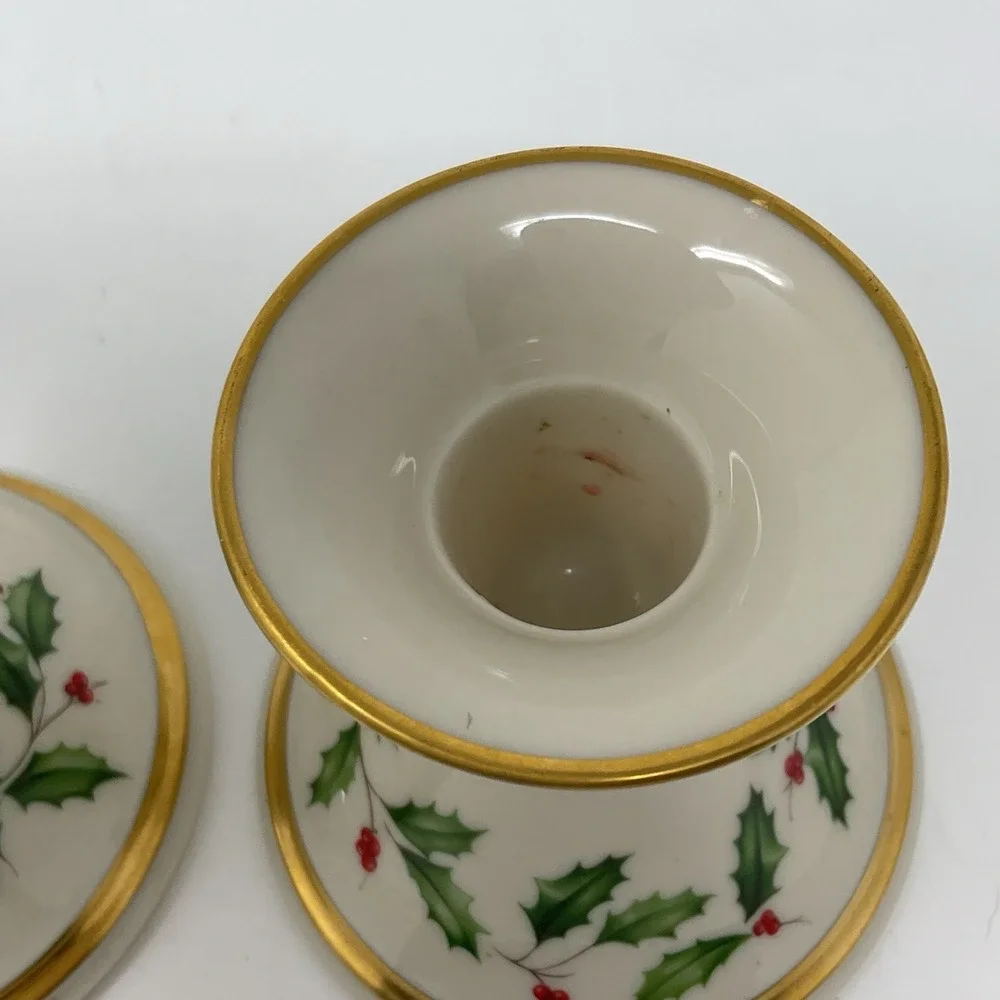 Lenox‎ Holiday Dimensions Set Of 2 Candlestick Holders Holly Berries Christmas